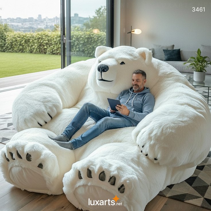 Fluffy Bear Shaped Bean Bag: Soft, Cute & Comfortable for Kids and Adults 3461 fluffy bear bean bag 12