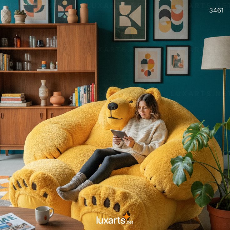 Fluffy Bear Shaped Bean Bag: Soft, Cute & Comfortable for Kids and Adults 3461 fluffy bear bean bag 5