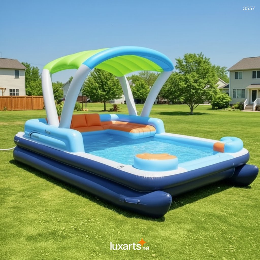 Inflatable Pontoon Boat Pool with Canopy - Family Water Play Center 3557 inflatable pontoon boat pool 20260318 a 1