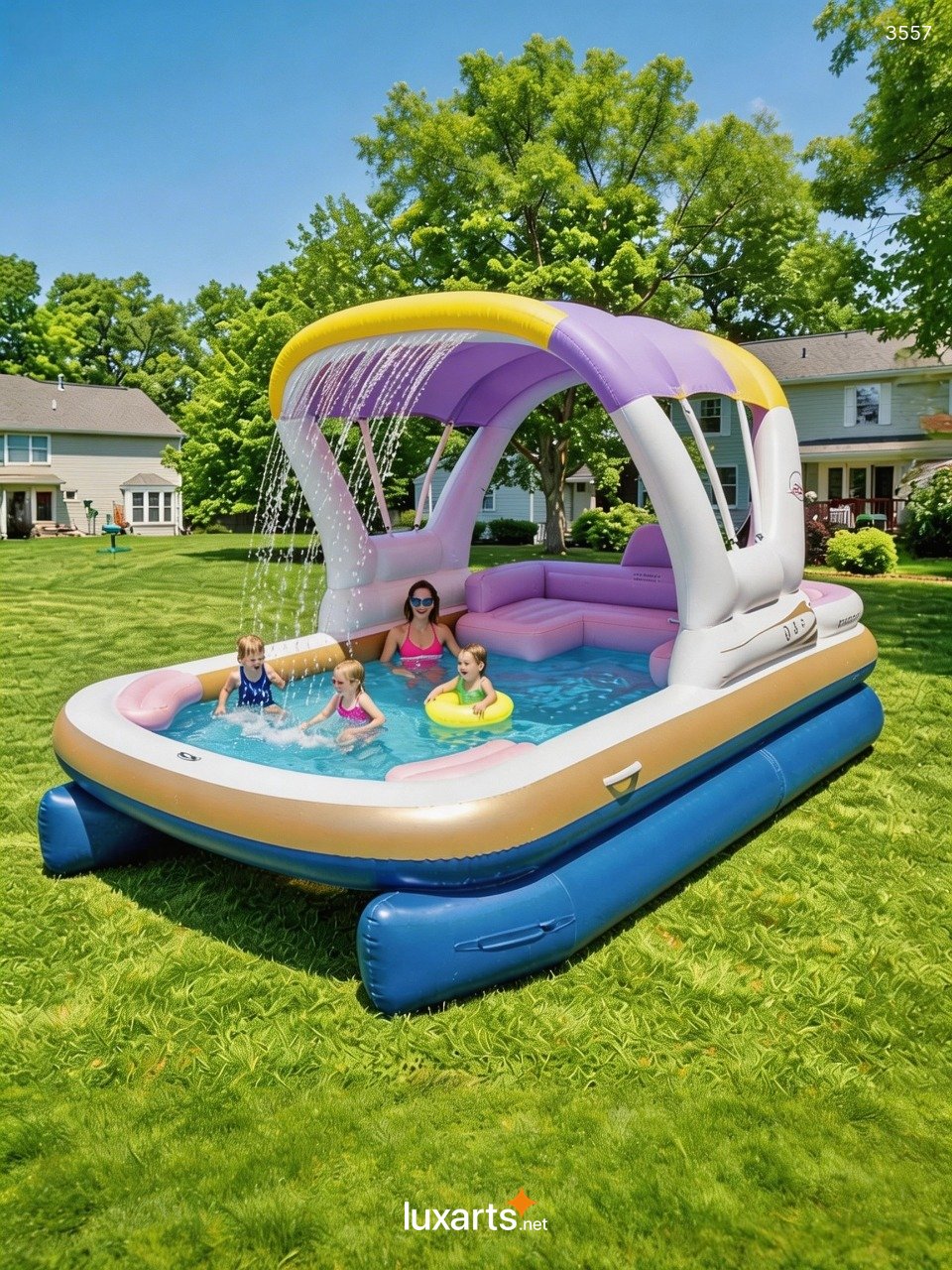 Inflatable Pontoon Boat Pool with Canopy - Family Water Play Center 3557 inflatable pontoon boat pool 20260318x 2