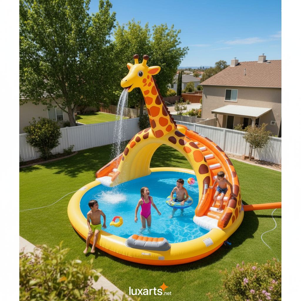Inflatable giraffe pool Set - Outdoor Splash Pad with Water Slide & Sprayer for Family Fun 3568 inflatable giraffe pool 3