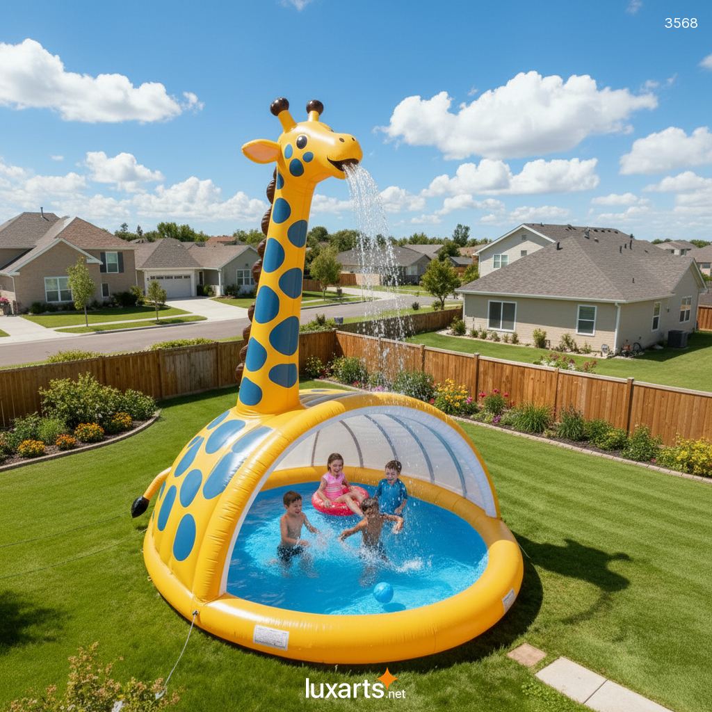 Inflatable giraffe pool Set - Outdoor Splash Pad with Water Slide & Sprayer for Family Fun 3568 inflatable giraffe pool 4