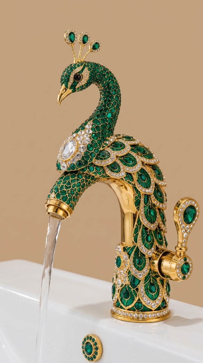 Peacock Shaped Faucet with Crystals - Decorative Bathroom Sink Faucet 7 Peacock Shaped Faucet with Crystals - Decorative Bathroom Sink Faucet 3646 peacock shaped faucet 20260726 25