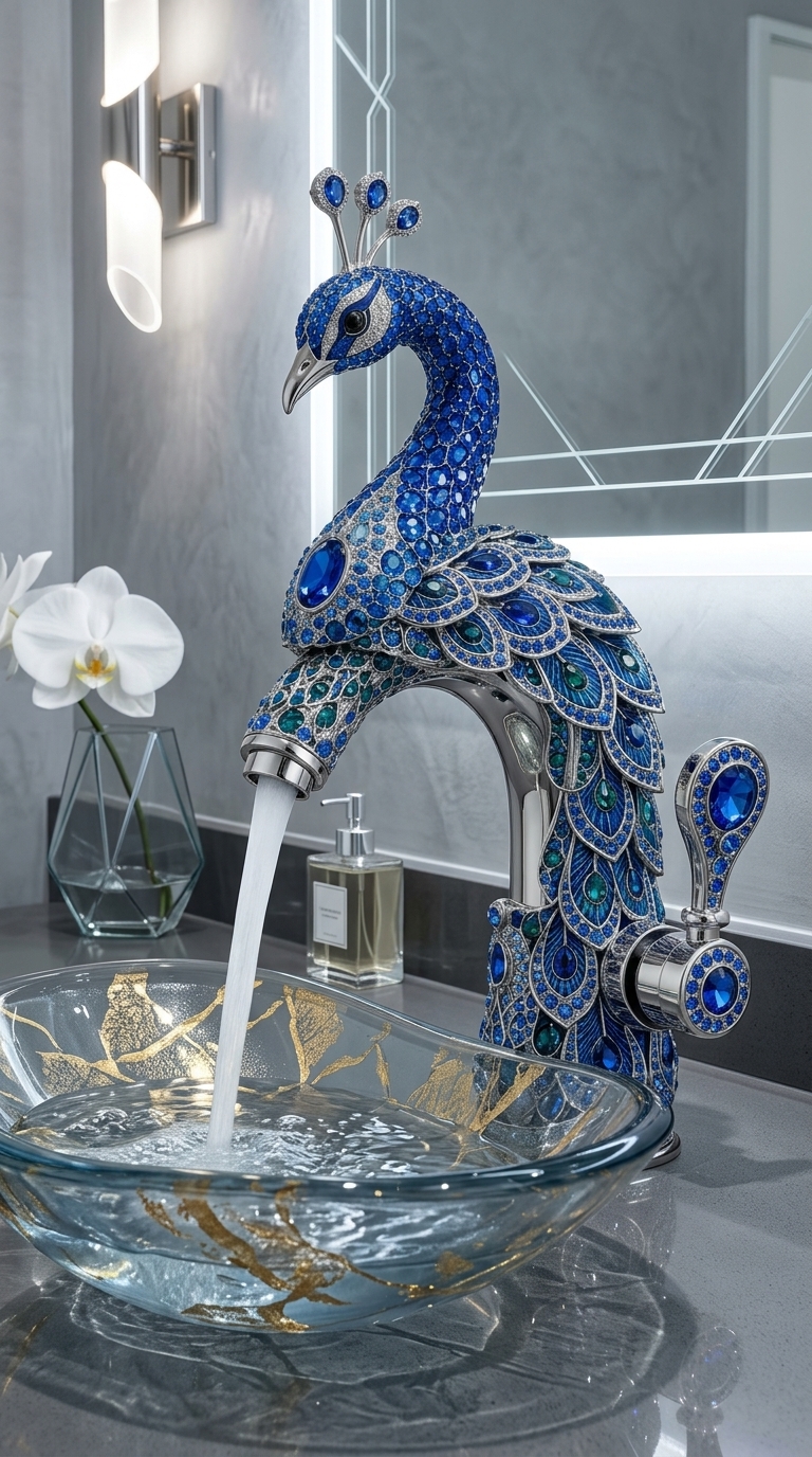 Peacock Shaped Faucet with Crystals - Decorative Bathroom Sink Faucet 3 Peacock Shaped Faucet with Crystals - Decorative Bathroom Sink Faucet 3646 peacock shaped faucet 20260726 30