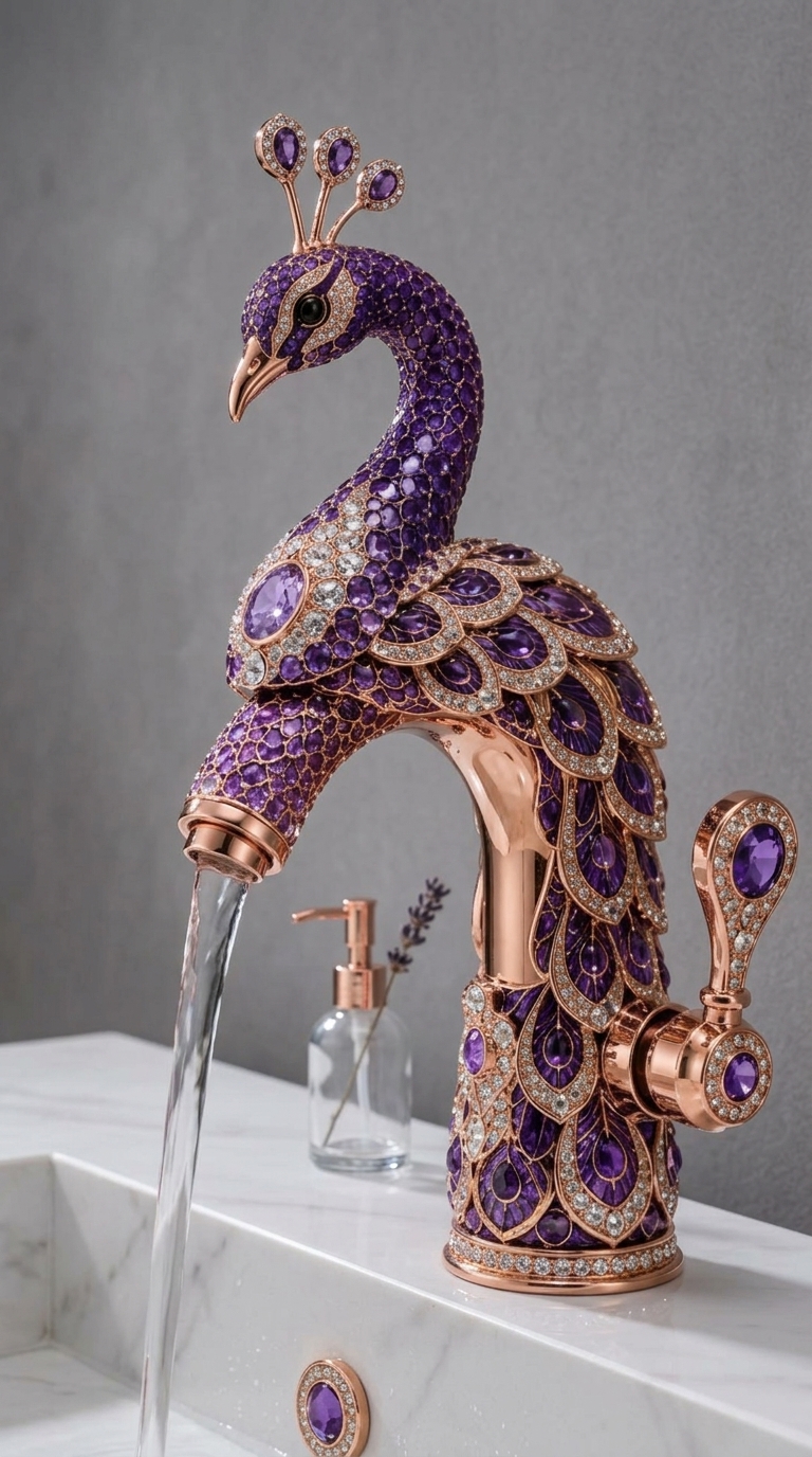 Peacock Shaped Faucet with Crystals - Decorative Bathroom Sink Faucet 6 Peacock Shaped Faucet with Crystals - Decorative Bathroom Sink Faucet 3646 peacock shaped faucet 20260726 36