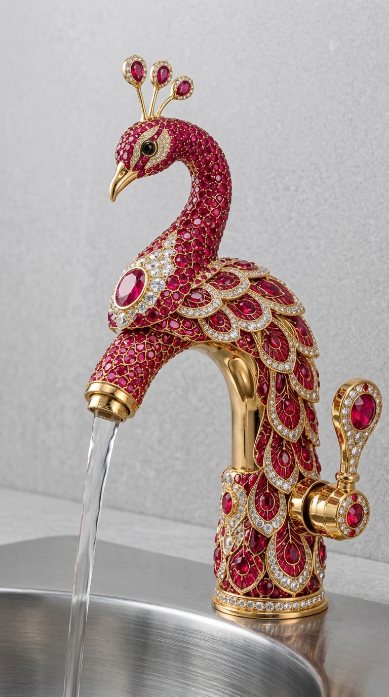 Peacock Shaped Faucet with Crystals - Decorative Bathroom Sink Faucet 3646 peacock shaped faucet 20260726 37