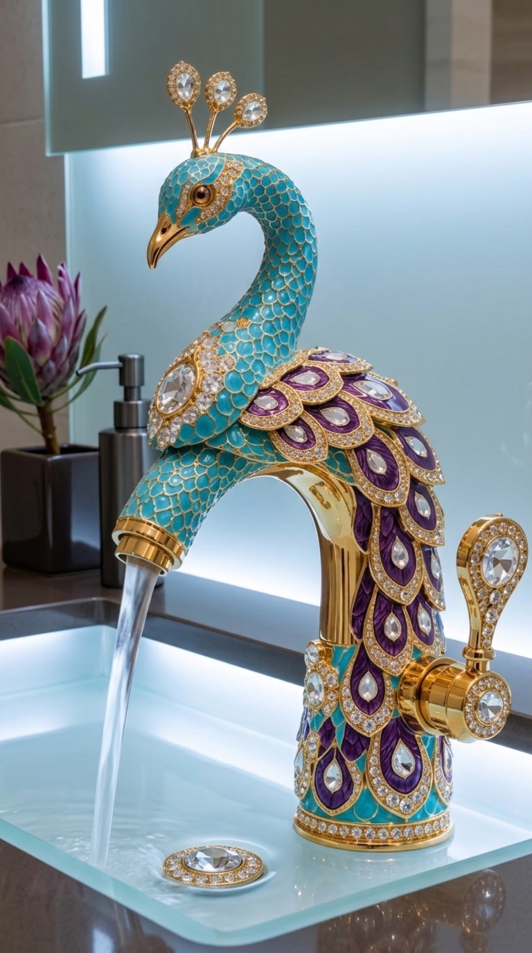 Peacock Shaped Faucet with Crystals - Decorative Bathroom Sink Faucet 5 Peacock Shaped Faucet with Crystals - Decorative Bathroom Sink Faucet 3646 peacock shaped faucet 20260726 7
