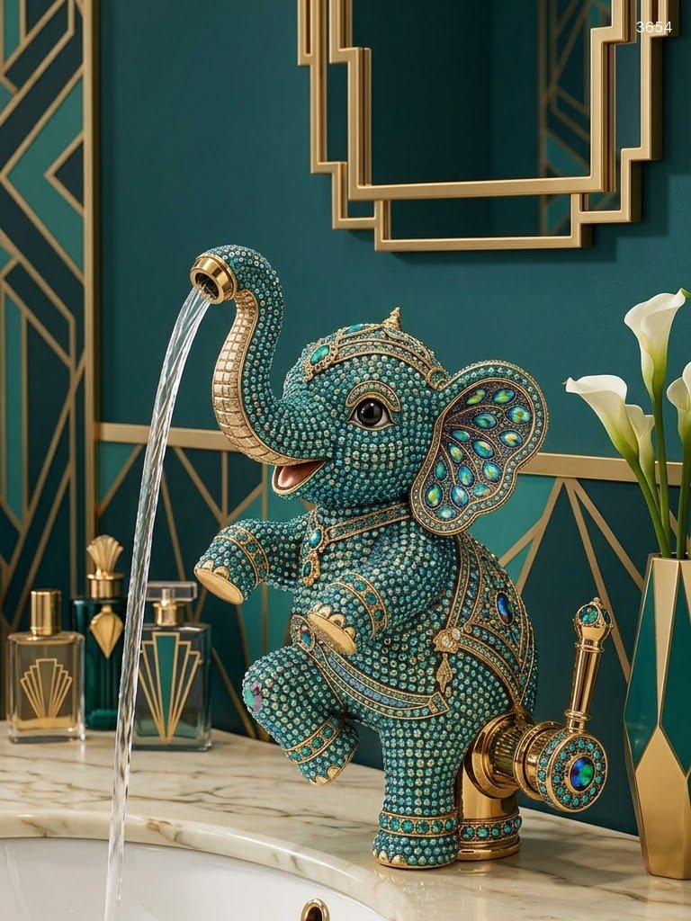 Elephant Shaped Faucet - Luxury Crystal Rhinestone Elephant Bathroom Sink Tap 5 Elephant Shaped Faucet - Luxury Crystal Rhinestone Elephant Bathroom Sink Tap 3654 elephant faucet 20260810 1