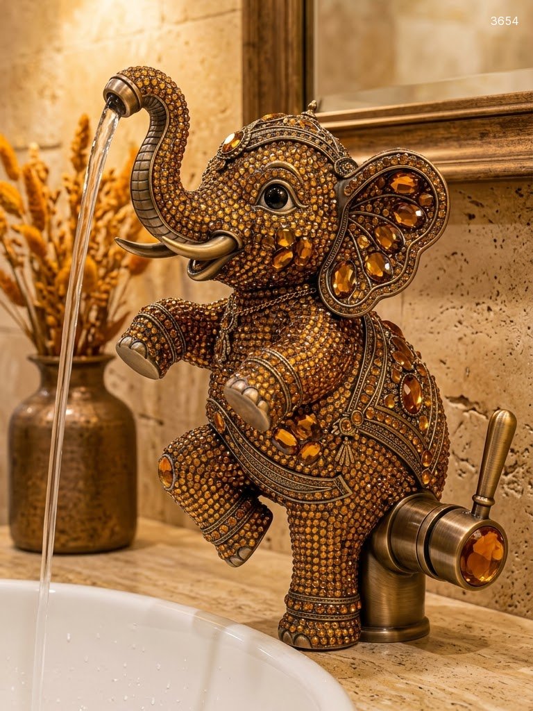 Elephant Shaped Faucet - Luxury Crystal Rhinestone Elephant Bathroom Sink Tap 7 Elephant Shaped Faucet - Luxury Crystal Rhinestone Elephant Bathroom Sink Tap 3654 elephant faucet 20260810 10