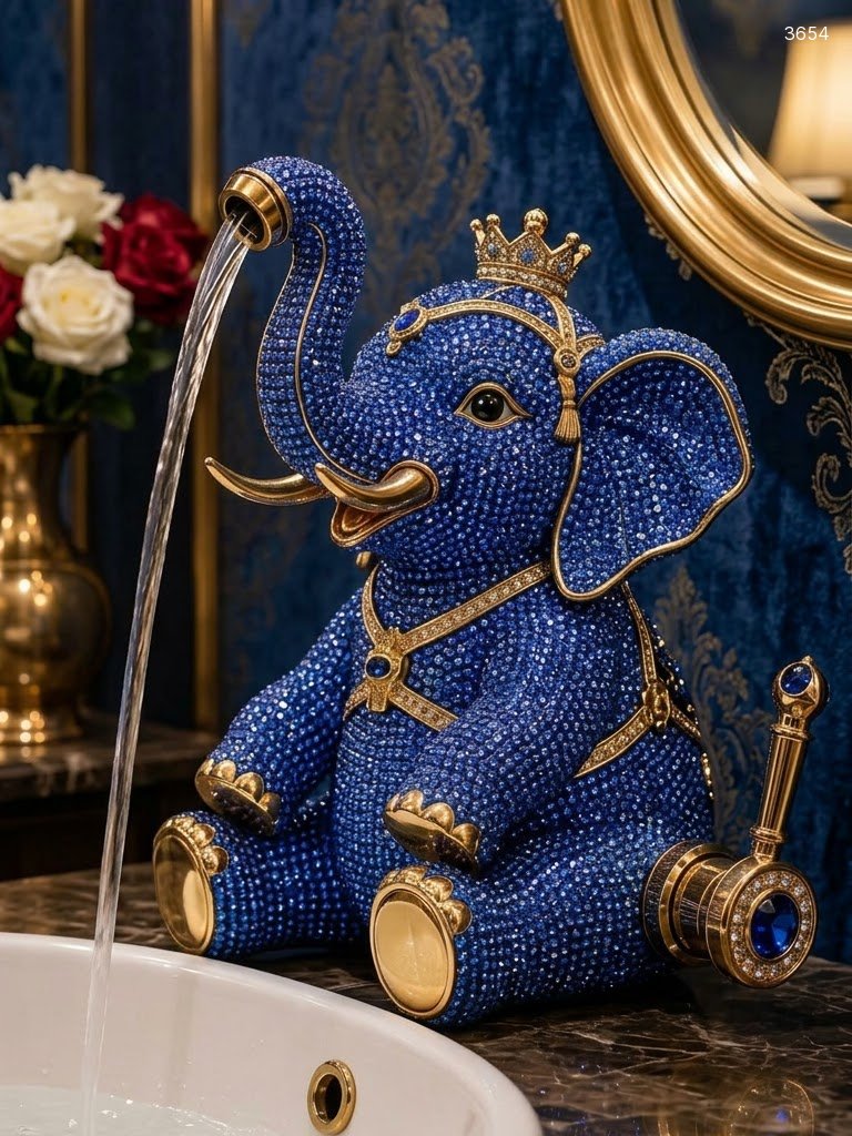 Elephant Shaped Faucet - Luxury Crystal Rhinestone Elephant Bathroom Sink Tap 3654 elephant faucet 20260810 11