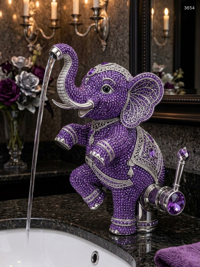 Elephant Shaped Faucet - Luxury Crystal Rhinestone Elephant Bathroom Sink Tap 8 Elephant Shaped Faucet - Luxury Crystal Rhinestone Elephant Bathroom Sink Tap 3654 elephant faucet 20260810 5