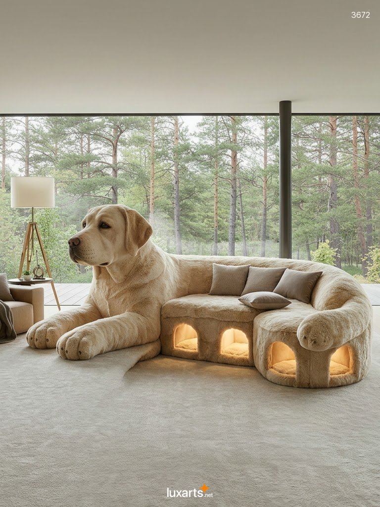 Dog Shaped Sofa with Pet Caves: Plush Comfort for Pets and Owners 3672 fluffy dog sofa with pet caves 2