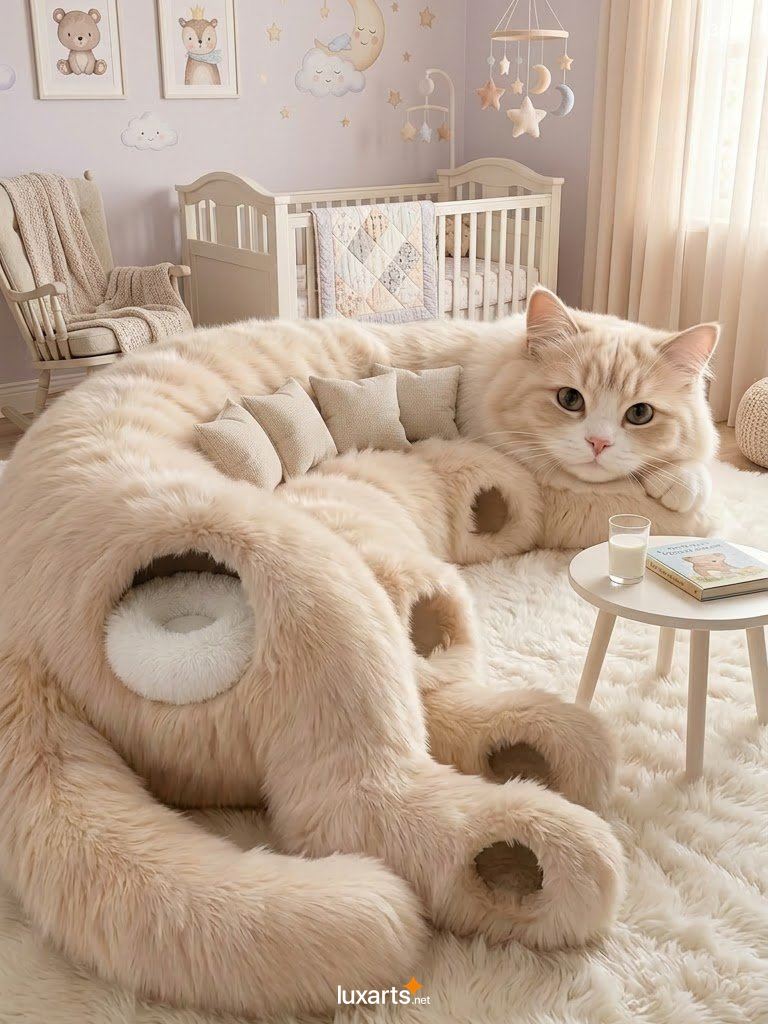 Fluffy Cat Sofa with Pet Caves – Soft Plush Couch Where Cats Can Hide and Nap 3673 fluffy cat sofa with pet caves 20260821w 3