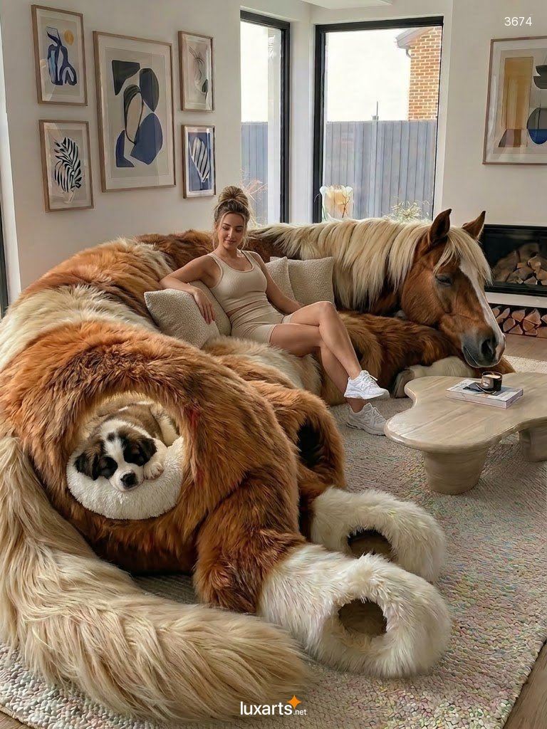 Horse Shaped Sofa with Pet Caves for a Cozy, Pet-Friendly Living Room 3674 animal sofa with pet caves 20260821u 5