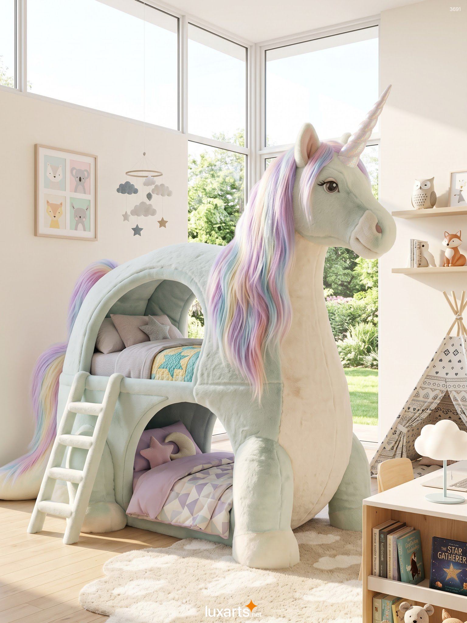 Unicorn Shaped Bunk Bed – Plush Kids Loft Bed with LED Lights 5 Unicorn Shaped Bunk Bed – Plush Kids Loft Bed with LED Lights 3691 unicorn bunk bed 1