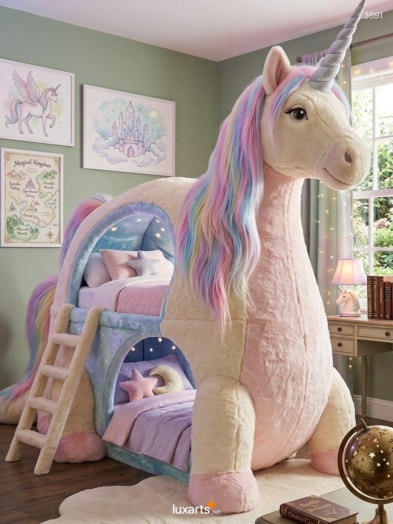 Unicorn Shaped Bunk Bed – Plush Kids Loft Bed with LED Lights 3691 unicorn bunk bed 10