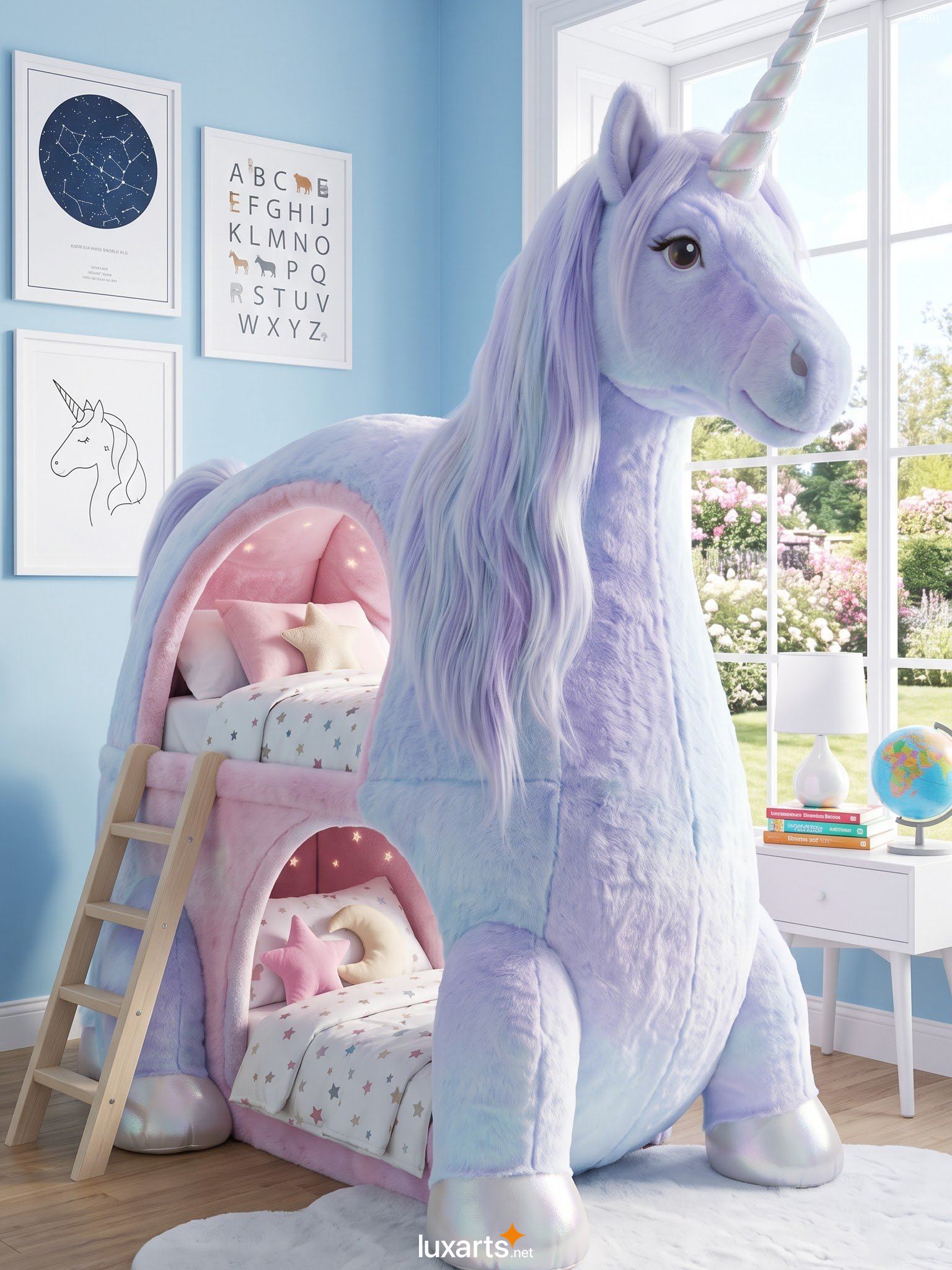 Unicorn Shaped Bunk Bed – Plush Kids Loft Bed with LED Lights 4 Unicorn Shaped Bunk Bed – Plush Kids Loft Bed with LED Lights 3691 unicorn bunk bed 18
